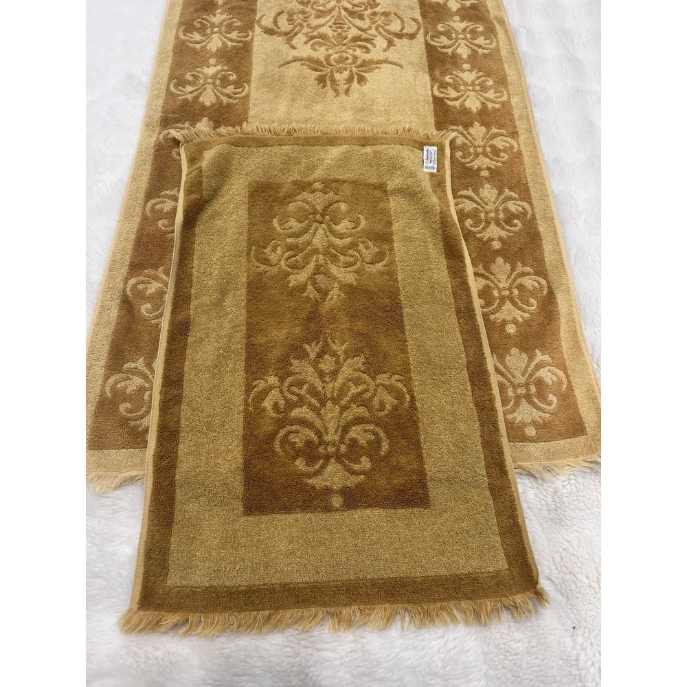 Vtg Fieldcrest SCULPTED Imperial collection Bath Towel Harvest Gold Set USA MCM